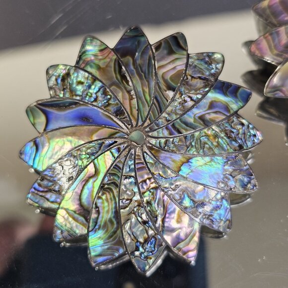 Sterling Silver 925 Mexican Abalone Brooch PAIR. 2pcs Total. Beautiful! - Picture 2 of 11